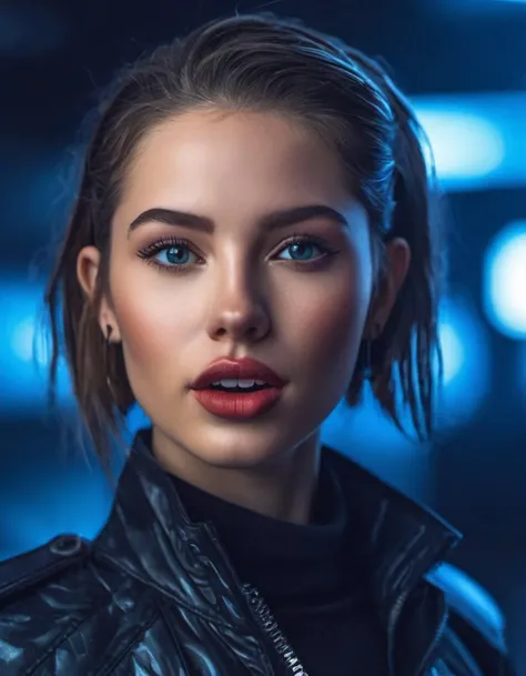 nude woman, lusful look, sensual smile, spitline in mouth, tongue tip out of mouth, tongue between teeth, like before a kiss, few cute freckles, dramatic blue key light, cyberpunk aesthetic, photo of beautiful young cute cyberpunk lady, cibi, babyface, glowing eyes, extreme cyberpunk haircut, huge smile showing teeth, dying of laughter, laughing out loud, perfect teeth, replicant, fake skin, human sinlike texture, a woman with beautiful hair, lots of colored zips, high tech cyberpunk attire, dressed in leather and neon lights, lineson clothes, shadows on clothes, bump mapping, light dots on clothes,no lipstick, glossy lips, as a star in a (movieiere), premiere gala, (near a movie thea natural skin texture, (sexy tight white sheer mesh turtleneck dress), 24mm, 4k textures, soft cinematic light, adobe lightroom, photolab, hdr, intricate, elegant, highly detailed, sharp focus, ((((cinematic look)))), soothing tones, insane details, intricate details, hyperdetailed, low contrast, soft cinematic light, exposure blend, hdr, faded, (paparazzi in background), (painted lips:1.1), ((looking at camera:1.1)), lasers shooting in the background.