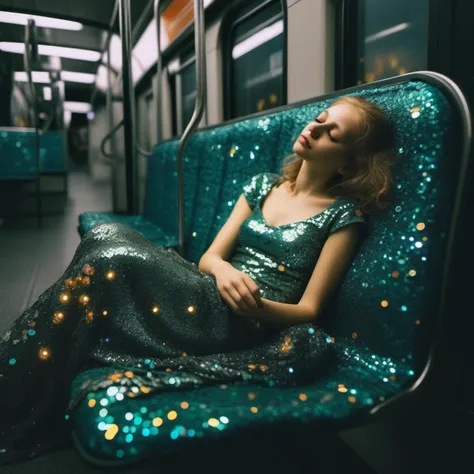 fairy sleeping in the metro sequins fireflies