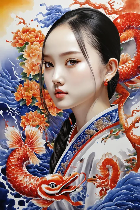 Colorful, multiple colors, intricate detail, splash screen, photorealistic, intricately detailed fluid gouache painting, calligraphy, acrylic, watercolor art,
masterpiece, best quality, 1girl, <lora:kwFemale_Beta40-SDXL_v1:1>, chinese