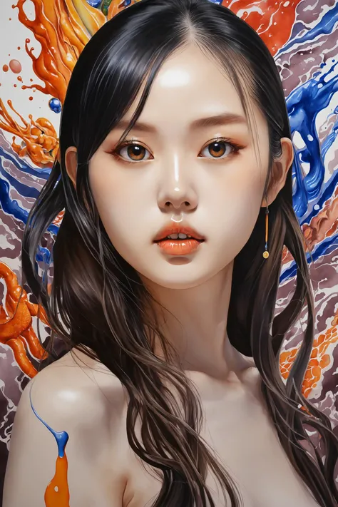 Colorful, multiple colors, intricate detail, splash screen, photorealistic, intricately detailed fluid gouache painting, calligraphy, acrylic, watercolor art,
masterpiece, best quality, 1girl, <lora:kwFemale_Beta40-SDXL_v1:1>, asian,waifu,cleavage