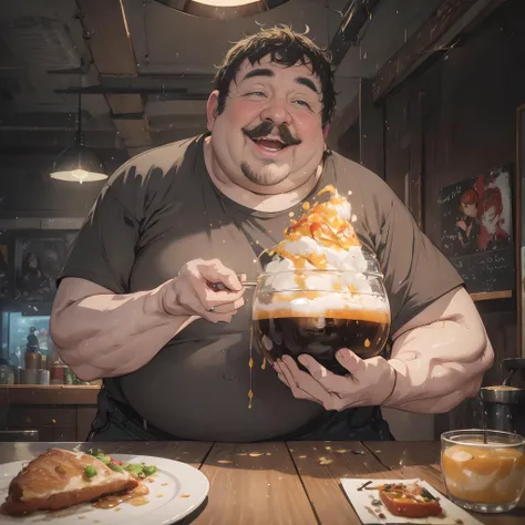 fat man,ossan, old man, old,  <lora:ossan:0.7>, 1boy, cafe, bar, absurdres, (best quality), (masterpiece),(ultra-detailed:1.2),(highres),, (Extremely Detailed Oil Painting:1.2), glow effects, godrays, Hand drawn, render, 8k, octane render, cinema 4d, blender, dark, atmospheric 4k ultra detailed, cinematic sensual, Sharp focus, humorous illustration, big depth of field, Masterpiece, colors, 3d octane render, 4k, concept art, trending on artstation, hyperrealistic, Vivid colors, extremely detailed CG unity 8k wallpaper, trending on ArtStation, trending on CGSociety, Intricate, High Detail, dramatic