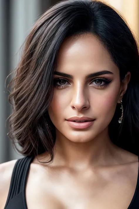 photo of beautiful (amalmah3r:0.99), a woman in a (hotel:1.1), perfect hair, hair upsweep updo, wearing (maxi dress:1.2), modelshoot style, (extremely detailed CG unity 8k wallpaper), professional majestic (photography by helmut newton:1.1), (Pentacon Six TL Camera), 24mm, exposure blend, hdr, faded, extremely intricate, High Detail, Sharp focus, dramatic, soft cinematic light, (looking at viewer), (detailed pupils), cute smile, 24mm, 4k textures, soft cinematic light, adobe lightroom, photolab, elegant, ((((cinematic look)))), soothing tones, insane details, hyperdetailed, low contrast, (sexy)