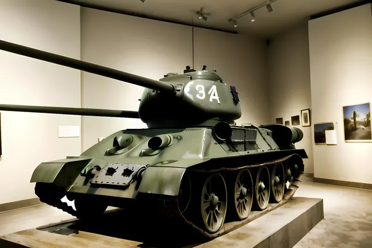 The T-34, one of the most famous Soviet tanks from World War II, thrives in the heat of battle. Its massive hull structure and armor provide protection from enemy shots, allowing it to break through lines of defense. The powerful T-34 gun, accompanied by mobility, ensures effective defeat of the enemy. The tank demonstrates excellent maneuverability and superiority on the battlefield, making it an important element of Soviet military power. Looking ahead, the majestic T-34 continues to show its strength and impenetrability in the hot atmosphere of battle, ((t-34)) <lora:t-34:0.75>
