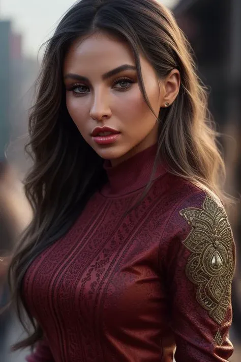 photo of extremely sexy (khltre-200:0.99), a woman as a sexy student, closeup portrait, (pervpulp15:1.2), modelshoot style, (extremely detailed CG unity 8k wallpaper), photo of the most beautiful artwork in the world, professional majestic oil painting by Ed Blinkey, Atey Ghailan, Studio Ghibli, by Jeremy Mann, Greg Manchess, Antonio Moro, trending on ArtStation, trending on CGSociety, Intricate, High Detail, Sharp focus, dramatic, photorealistic painting art by midjourney and greg rutkowski, (tight long sleeve shirt:1.2), (long skirt), (sexy waist), ((crowded shopping street)), (looking at viewer:1.2), (detailed pupils:1.3), (red lips), ((windblown hair:1.2)), (holding a purse)
