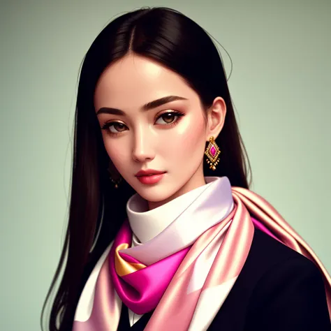 Masterpiece, High quality, <lora:Silk_Scarf:0.65>, silk scarf, woman wearing a silk scarf, analog style, smmetric, centered, closeup, feminine,