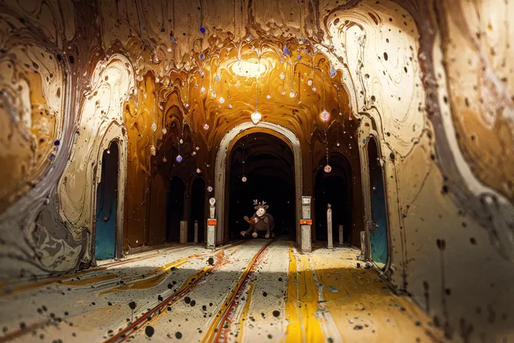 best quality, no humans, reindeer plush, short hair, huge glass cylinder, vehicle, (tunnel, european architecture, moscow metro:1.3), scarf, extremely detailed, masterpieces <lora:soapbubblefilm_lora_unetonly:0.8>