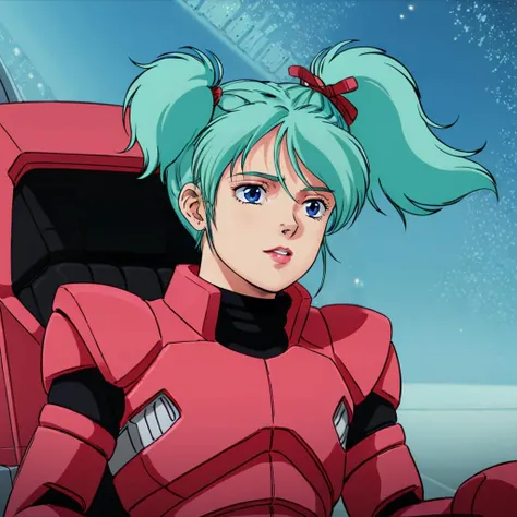 masterpiece,high quality,solo,
<lora:quessparaya001:0.7>,
quessparaya,1girl,
long hair,short twintails,hair ribbon,aqua hair,blue eyes,lipstick,
pilot suit,
gloves,
cockpit,space,