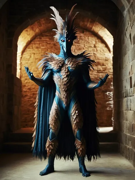 <lora:ral-feathercoat:1> ral-feathercoat, 1960'S (Moloch:1.1) wearing wizard suit and wizard hat, background is wizard tower, dungeon