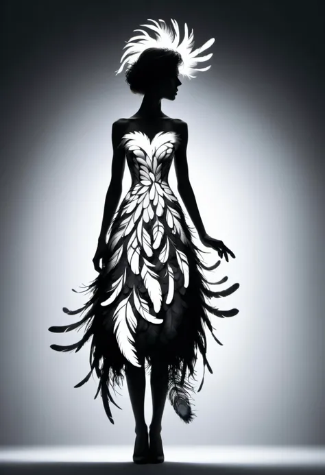 woman silhouette stylized as a feather stylized as a bundle of feathers, negative space <lora:ral-feathercoat:0.8> ral-feathercoat