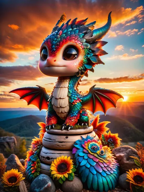 ral-smoldragons, A smol dragon with ral-feathercoat instead of scales, nesting atop an ancient, weathered totem pole, with a dramatic sunset sky behind it <lora:ral-smoldragons-sdxl:1>, vibrant, HDR, unique <lora:ral-feathercoat-sdxl:0.8>,<lora:EnvyBetterHiresFixXL01:0:hr=1>