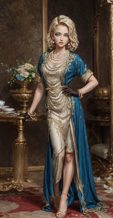 (masterpiece, sidelighting, finely detailed beautiful eyes: 1.2), intricate, elegant, highly detailed, majestic, woman wearing a Moroccan caftan, standing, high quality art, high resolution, high definition, (full body focus:1.1) <lora:Moroccan_Caftan:0.6> caftan, moroccan caftan, embroidery, fabric, wearing <lora:opentoeNYX:1> opentoenyx, with heels, ankle, feet, toenails <lora:more_details:1.2> <lora:character_android 18_dragon ball z epoch2:0.9> android18_dbz, 1girl, blonde hair, blue eyes, jewelry,necklace, pearl necklace, earrings, gloves