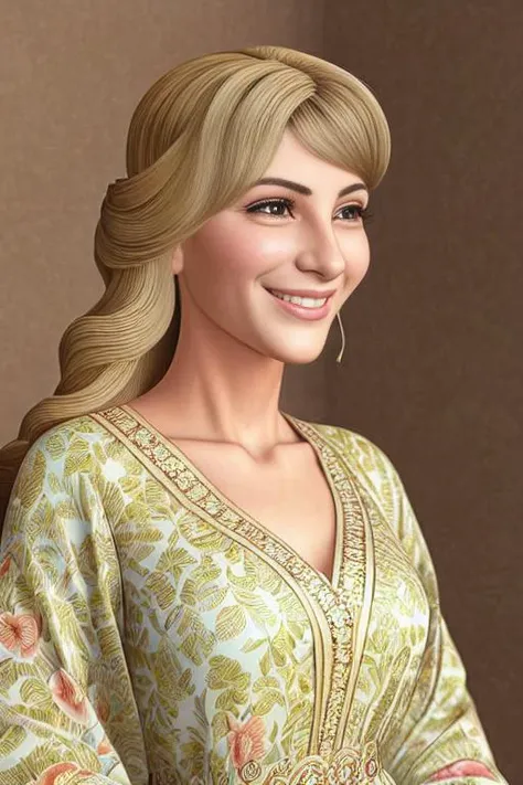 (Award Winning Digital Artwork:1.3) of (Cel shaded:1.3) <(realistic:1.3), intricate details> face close-up portrait of a female (snezanasakovic2-11000:1.1) wearing a caftan, smiling, looking at the viewer,CGSociety,ArtStation, booru tags