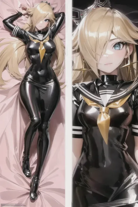 Highly detailed, High Quality, Masterpiece, beautiful, sharp focus, shiny skin, best quality, perfect anatomy:1.4, high detailed, 8k, highres, lineart, sketch, (masterpiece:1.4), (highest quality:1.4), (sharp focus:1.2), (colored:1.3), (digital painting:1.1), 8k wallpaper, (tight gap:1.2), (detailed face and eyes:1.25), crown, <lora:Char_MarioSeries_Rosalina:1>, black serafuku <lora:Outfit_BlackSerafuku:0.5>