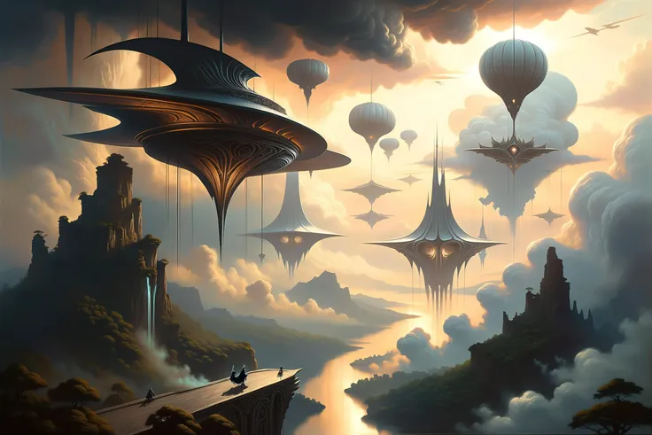 famous artwork by (hollow knight:1.3) and (shadow of the colossus:1.1) and (lars grant-west:1.2) and (tom bagshaw:1.2) and (anthony s. waters:1.1), oil on canvas, a fleet of marvellous skyships sailing through the upper atmosphere of a distant planet, landscape inspired by james cameron's movie avatar, navigating between (towering cloud formations:1.1) and floating islands, there are airships of ancient design with billowing sails as well as futuristic skyships with advanced propulsion systems, airships flying in formation, airships leaving (trails of light:1.1), floating islands covered in lush vegetation, dramatic scene, dappled lighting, crepuscular rays, volumetric lighting, painterly, ultra detailed, overall_detail-xl-by_kaleidia
<lora:midjourney_mimic-xl-by_andrexsel:0.5>
<lora:more_artful-xl:0.5>
<lora:add-detail-xl:2.0>
<lora:envybetterhiresfixxl01-xl:0.0:hr=1.0>