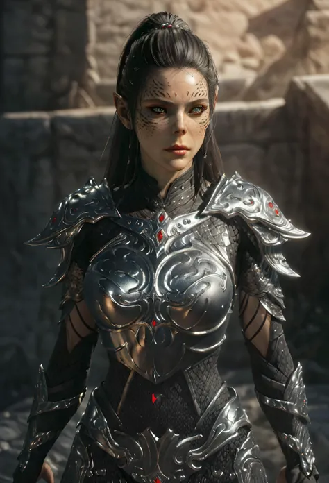 <lora:githyanki_offset:0.9>,githyanki,(closeup:1.4),heavy armor,young female,, High detailed, Realistic, extremly detailed, raytracing, volumetric, ((best quality)), ((masterpiece)), ((realistic)), (detailed)
