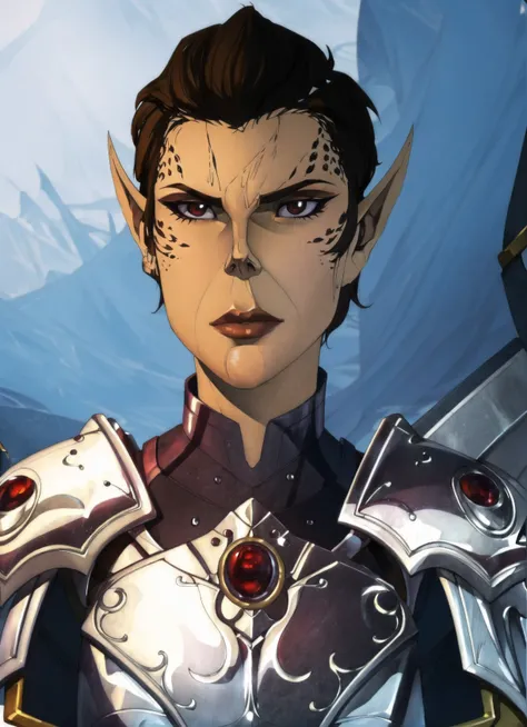 githyanki, female, solo, short hair, brown hair, pointy ears, armor, shoulder armor, portrait, pauldrons
, ((masterpiece, best quality)) <lora:githyanki_offset:1.2> <lora:vox_machina_style2:0.5>