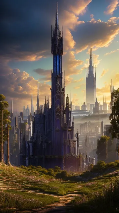 Stained glass style,
Techwear fashion,
Masterwork Painting, Magnum Opus,
<lora:Wizard_Tower:0.75> witow, castle, cloud, cloudy sky, grass, no humans, scenery, sky, tower, tree,
<lora:Fantasy_Mountains:0.75> fanmou, footprints, forest, grass, nature, no humans, outdoors, sky ,
highres, 8k, uhd, High Dynamic Range, tonemapping, crisp details, intricate details, fine details,
. Futuristic, cyberpunk, urban, tactical, sleek, dark, highly detailed,
. Vibrant, beautiful, translucent, intricate, detailed