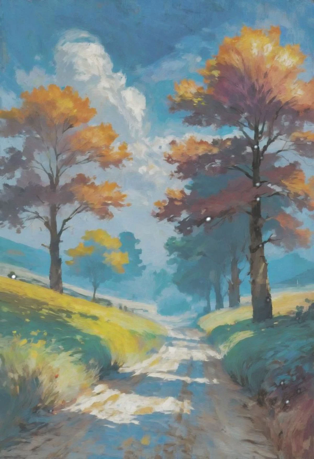 oil painting, photoshop rough oil brush set, noon, scenery, in a Wanderer's Trail, vibrant color scheme<lora:rough-oil-sat-mega-adam-e-000022:1>