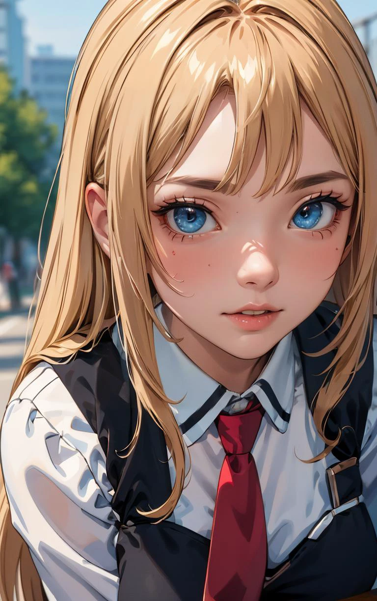 ((masterpiece, best quality)), insaneres, absurdres, solo, outdoors,
CLOTHING_BibleBlack_SchoolDress_ownwaifu,
1girl, blonde hair, long hair, blue eyes,
black vest, red skirt, white shirt, collared shirt, suspenders, school uniform, black thighhighs, zettai ryouiki, necktie, long sleeves, pleated skirt, red necktie,
(portrait, close-up)<lora:CLOTHING_BibleBlack_SchoolDress_ownwaifu:0.8>,
lens flare, depth of field, bokeh, embers, vanishing point, looking at viewer,