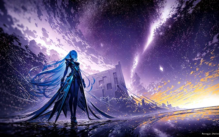 stchcs style, cosmicangel, (many vivid colors), RAW, (highly detailed:1.2), (highly detailed background:1.2), reflections, refractions, professional (realistic:1.3) photo, 1girl, woman in a detailed cyberpunk city, meteors, detailed starry sky, (clouds:0.2), (raining:0.9), apocalypse, by PeterMohrBacher