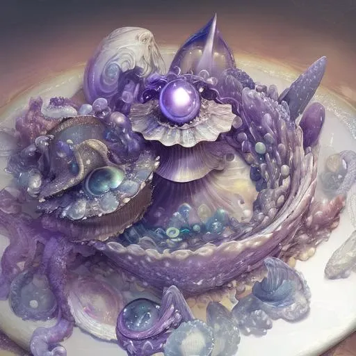 (cosmic:1.3) pearls, dinner plate, trident, galaxy, planets, tentacles and teeth, nautilus, blue and purple, (clam:1.3) centered <hypernet:cosmicangelASurrealAnd_cosmicangelv1:0.5>