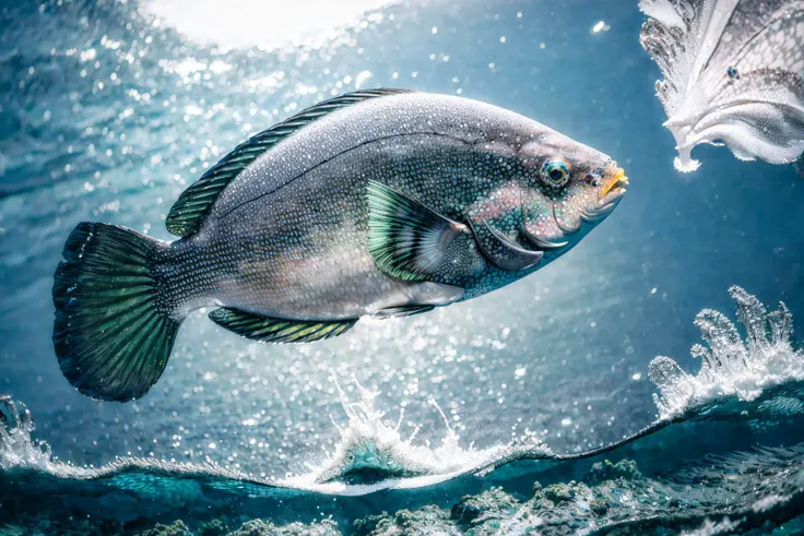 (masterpiece, best quality:1.2), ultra-detailed, ocean Grey and green EdobFish, (realistic:1.5), <lora:EdobFish_v1.0:1>
