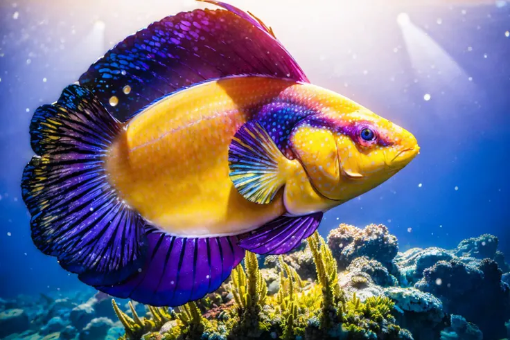 (masterpiece, best quality:1.2), ultra-detailed, ocean Purple and yellow EdobFish, (realistic:1.5), <lora:EdobFish_v1.0:1>