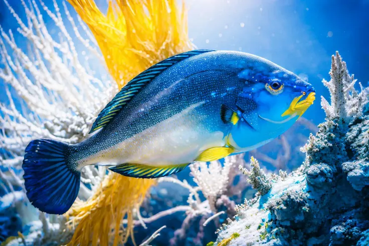 (masterpiece, best quality:1.2), ultra-detailed, ocean Blue, yellow, and white EdobFish, (realistic:1.5), <lora:EdobFish_v1.0:1>