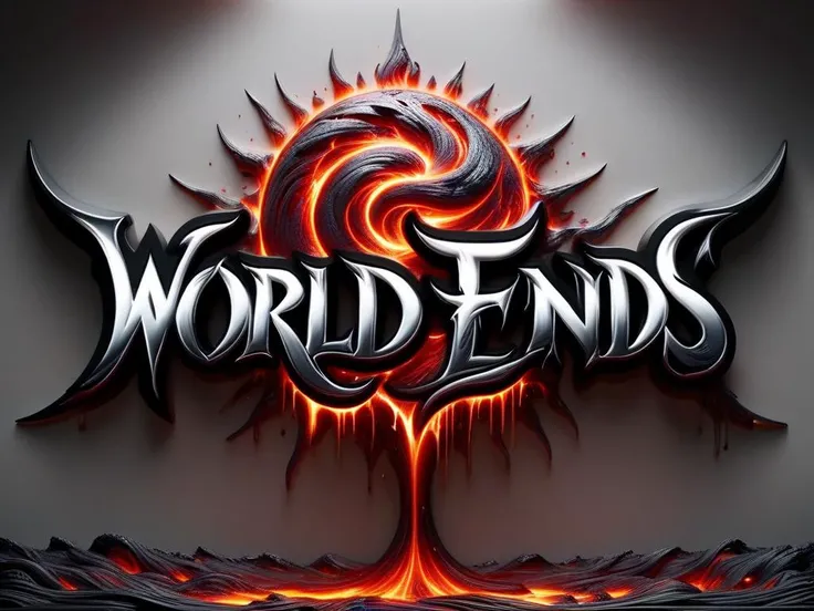 "WORLD ENDS" text logo <lora:Harrlogos_v2.0:0.75> calligraphy, thick lines, backdrop <lora:ral-lava-sdxl:0.65> ral-lava <lora:ral-chrome-sdxl:0.65> ral-chrome