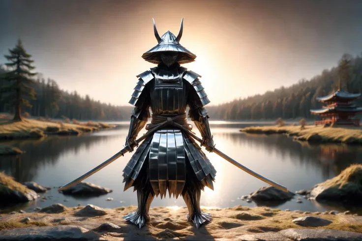 one origami samurai made of (reflective metal:1.3) standing by a lake made of molten metal, <lora:ral-chrome:1> (ral-chrome:1.4) <lora:ral-orgmi:0.8> ral-orgmi, (masterpiece:1.2), best quality, (hyperdetailed, highest detailed:1.2), high resolution textures, (masterpiece:1.2), best quality, (hyperdetailed, highest detailed:1.2), high resolution textures <lora:add-detail-xl:2> misc, Walking pose
