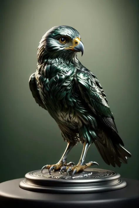 concept art, Qajar Art, Kestrel, detailed deep green and Green background, Bathed in shadows, Amusing, 80mm, <lora:ral-chrome:1> ral-chrome