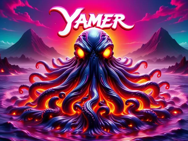 "YAMER" text logo <lora:Harrlogos_v2.0:0.75> calligraphy, thick lines, vaporwave backdrop, synthwave lava, octupus <lora:ral-lava-sdxl:0.6> ral-lava <lora:ral-chrome-sdxl:0.6> ral-chrome