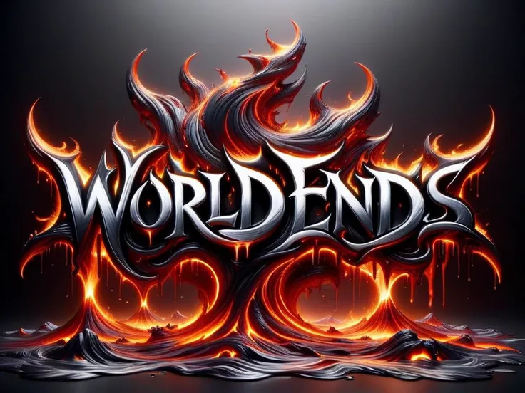 "WORLD ENDS" text logo <lora:Harrlogos_v2.0:0.75> calligraphy, thick lines, backdrop <lora:ral-lava-sdxl:0.65> ral-lava <lora:ral-chrome-sdxl:0.65> ral-chrome