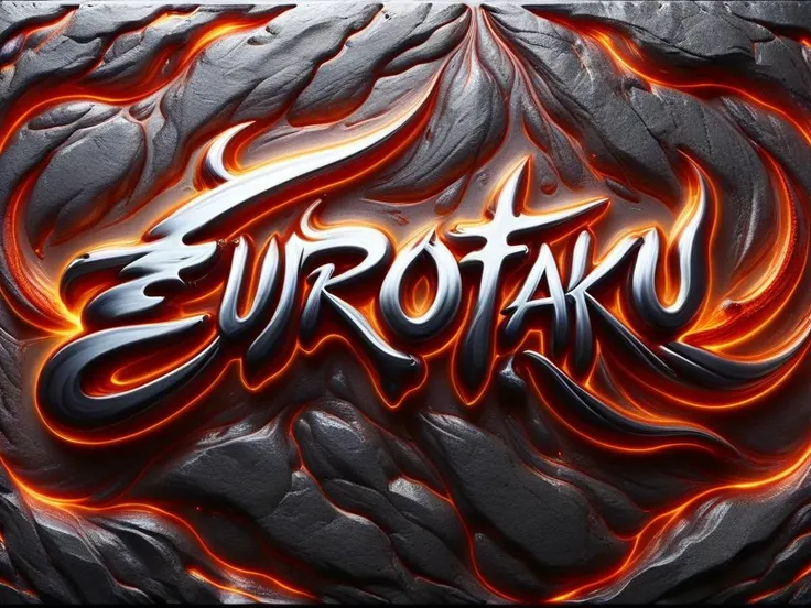 "EUROTAKU" text logo <lora:Harrlogos_v2.0:0.75> calligraphy, thick lines, stone backdrop <lora:ral-lava-sdxl:0.65> ral-lava <lora:ral-chrome-sdxl:0.65> ral-chrome