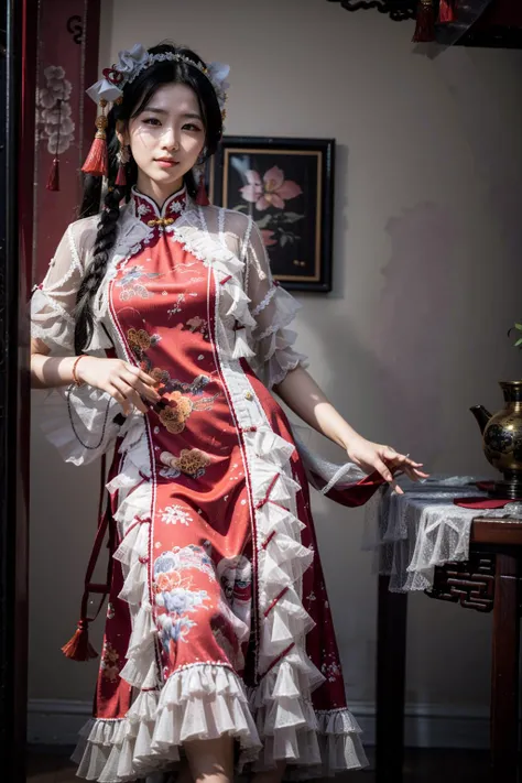 high resolution, Hanfu, beautiful girl, age 22, long hair, High quality, Chinese dress, full body, Antique dress, Hanfu Dress, Ming Dynasty Chinese Dress, Ming Dynasty, Ancient Chinese Girl, villager, ancient chinese dress