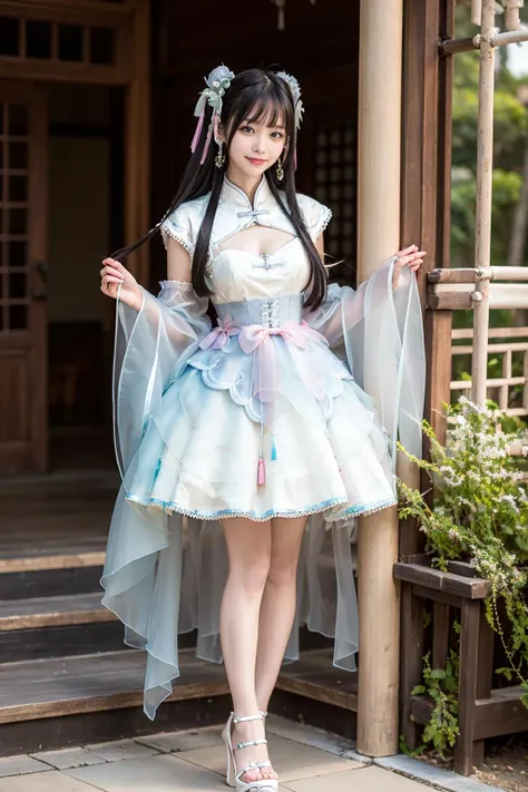 (8k, RAW photo, best quality, masterpiece:1.2),(little girl),(full body photo),detailed hands,cure lovely \(cosplay\),twintails,small breasts,blush,hair ornament,flowers,looking at viewer,best quality,clear photos,twintails,pantyhose,tree,white pantyhose,outdoors,sky,standing,blue footwear,skirt,flower,bangs,long sleeves,day,shadow,hair flower,aqua footwear,different postures,earrings,, masterpiece, best quality,
