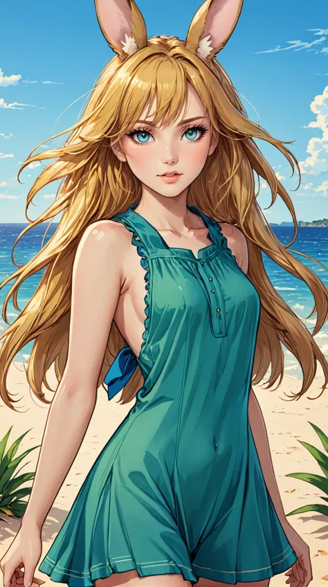 A stunningly beautiful 18-year-old bunny girl embodies playful charm against the backdrop of a sun-kissed beach. The sunny shores frame her allure, accentuating her youthful vibrance against the azure horizon. She exudes an enchanting appeal, the vibrant colors complementing the coastal hues. Her demeanor, a fusion of innocence and allure, harmonizes with the playful spirit of the beach. The golden sunlight adds a gentle glow to her naked features, casting a radiant aura as she embodies the carefree essence of seaside allure and youthful vivacity. <lora:DauntlessMixSDXL:1> DauntlessXL Style