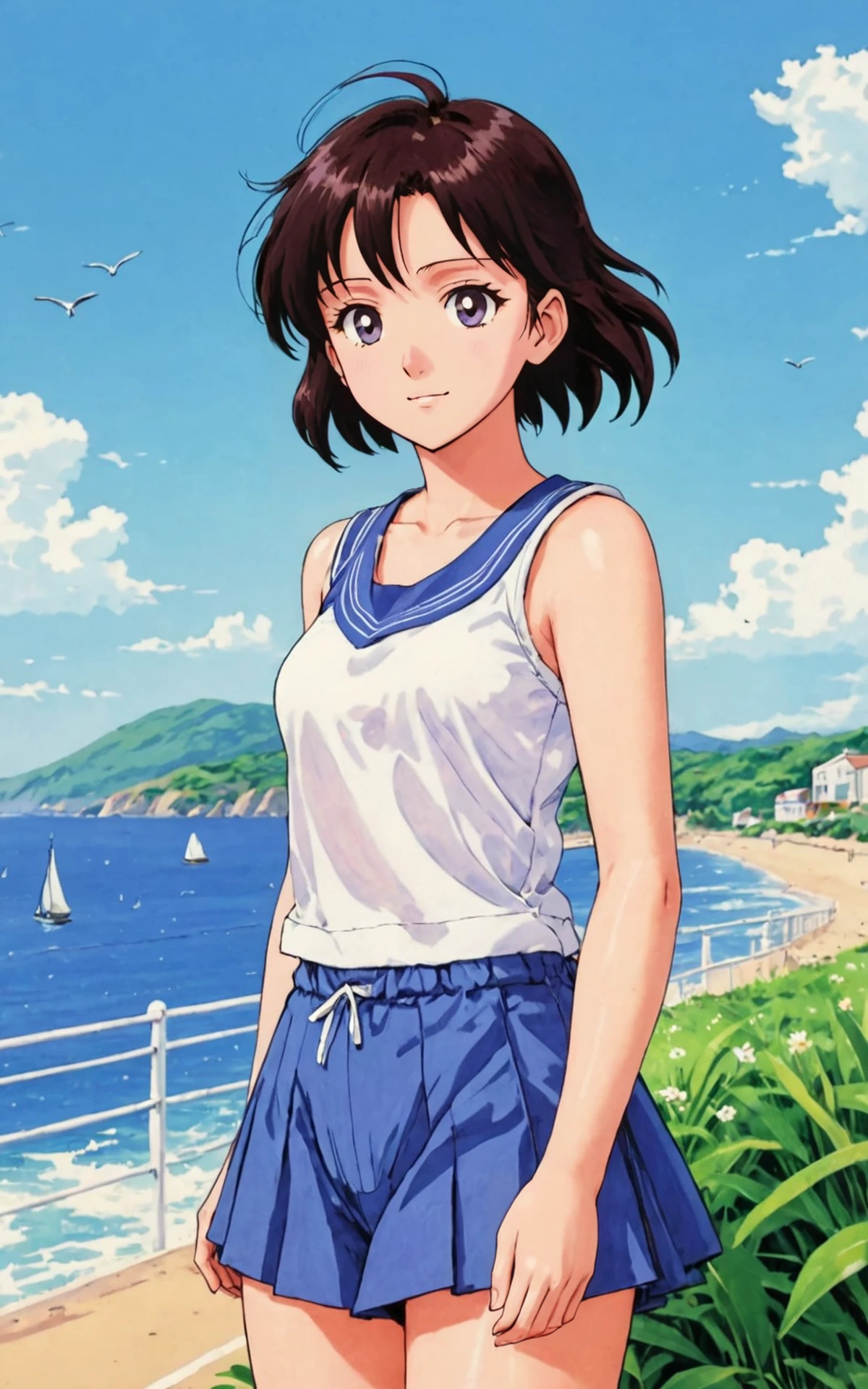 anime, illustration, sketch, girl, little smile, scenery, seaside, wind <lora:DauntlessMixSDXL:1> DauntlessXL Style