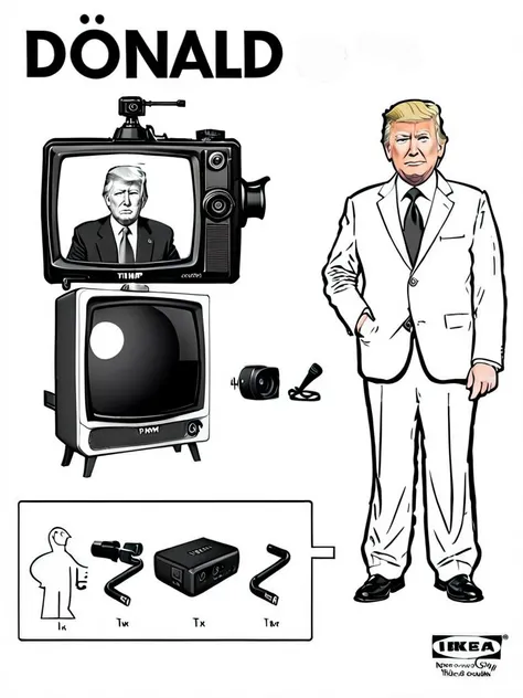 "Dönäld" Trump, person woman man camera tv <lora:ikea_instructions_xl_v1_5:1>