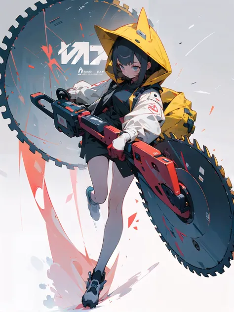 masterpiece, best quality, highres,
1girl,full body,oversized hooded jacket,full body,
circular saw, <lora:weapon_v01:0.8>