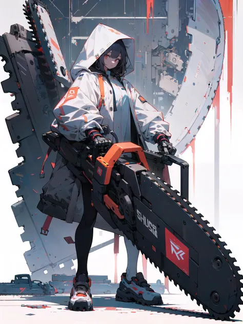 absurdres, highres, ultra detailed,
1girl,oversized hooded jacket,full body,
holding mechanical chainsaw,
<lora:weapon_v01:0.7>