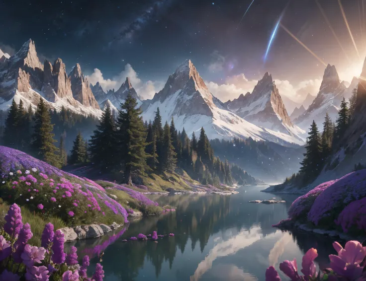 masterpiece, best quality, high quality, extremely detailed cg unity 8k wallpaper,landscape with chroma ,a space environment with intergalactic and cosmic details,lake vanda,beech,matte paintings,award winning photography, bokeh, depth of field, hdr, bloom, chromatic aberration ,photorealistic,extremely detailed, trending on artstation, trending on cgsociety, intricate, high detail, dramatic, art by midjourney