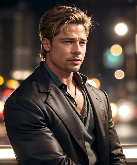 cinematic photo, handsome actor Brad Pitt, 35mm photograph, film, bokeh, professional, 4k, highly detailed