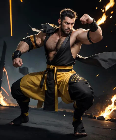 full body and head. handsome guy ninja, chest, action pose, dramatic, dynamic