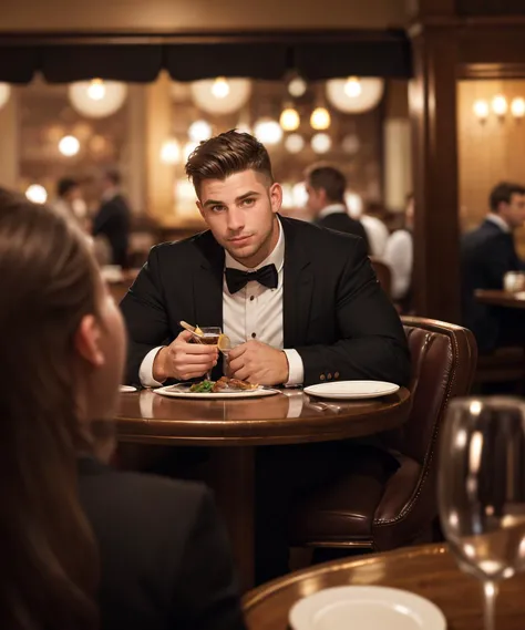 wide angle, guy at table booth,soft smile
dark low lit , clutter,
date night, elegant restaurant,
crowded,
((dimly lit, low lit, deep focus, snapchat)),
bad quality , grainy jpg , blurred, motionblur, ugly,