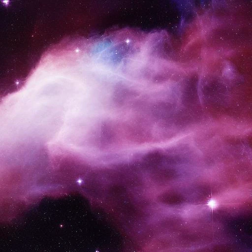 detailed photograph of a blue-purple nebula in background, dark nebula in foreground, high-resolution Hubble, wide field