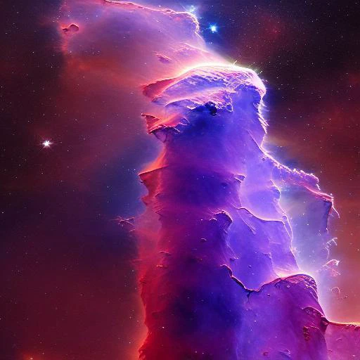 detailed photograph of a purple nebula, pillars of creation