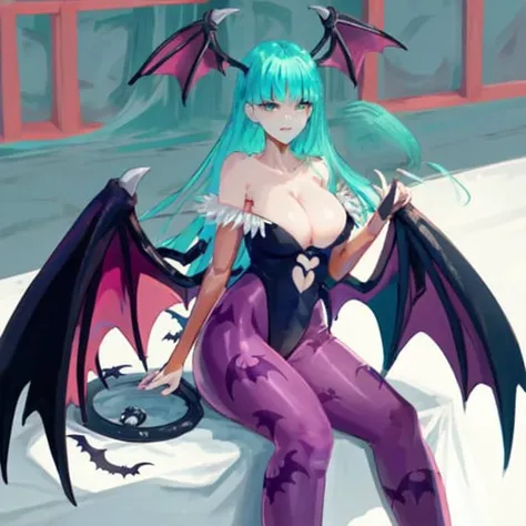 1girl.  <lora:Morrigan Aensland:1>, sitting, bat wings,  [Morrigan_Aensland15000:0.75]