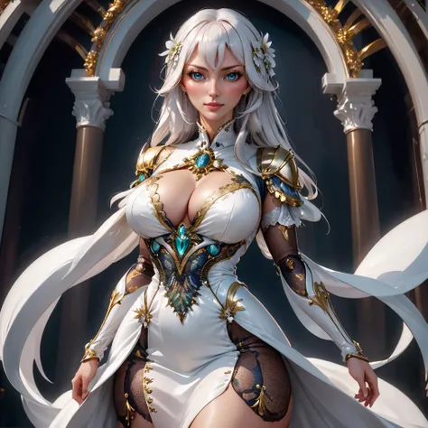 A fullbody image of a sexy elf showcasing pointy ears, a long ponytail of white hair cascading down her back, and green eyes that gleam with an intense seriousness. The art style resembles LoRa's Drow Concept, known for its ultra high-detail and LoRa-specific aesthetics. This masterpiece, created by an unnamed artist, showcases an exquisite level of detail, from the elf's gray skin to the dark accents of her outfit. Additionally, the artwork displays a level of realism achieved through physically-based rendering and extreme detail description. The elf is depicted in a NSFW setting, solidly in the frame, with