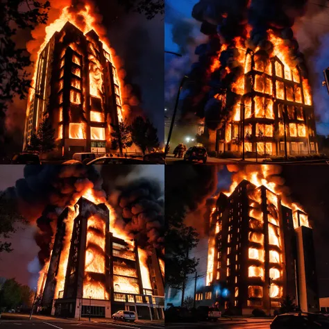 photograph, burning building